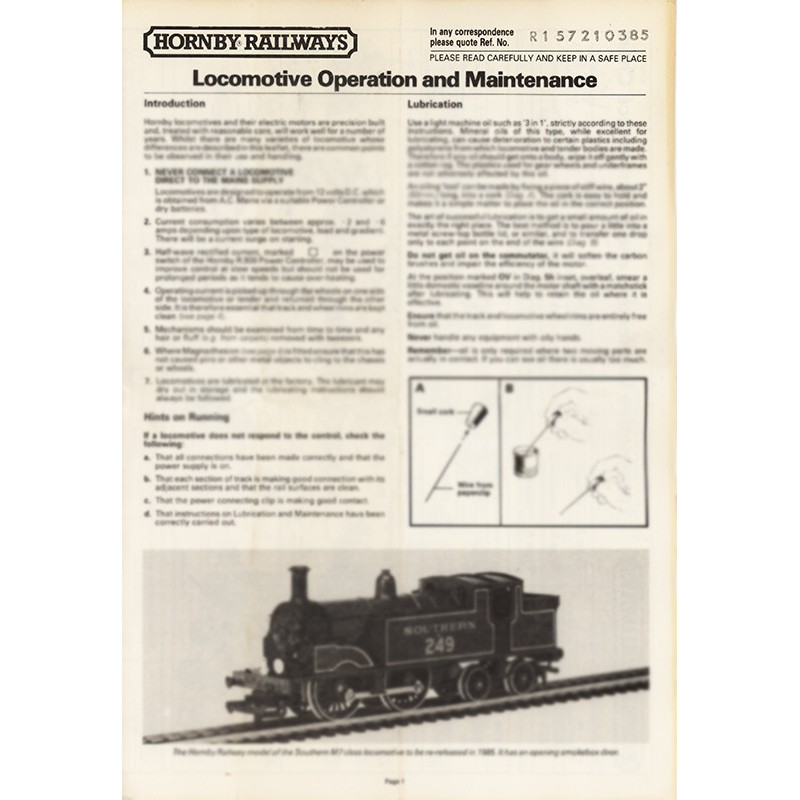 Hornby Loco Maintenance Sheet