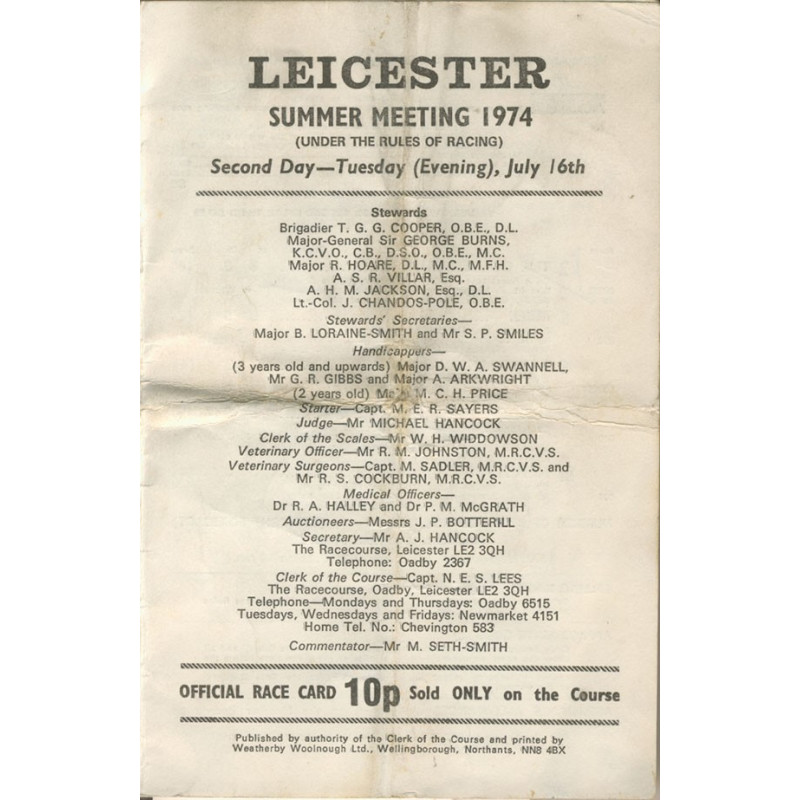 Leicester Summer meeting 1974 Leicester Summer meeting 1974