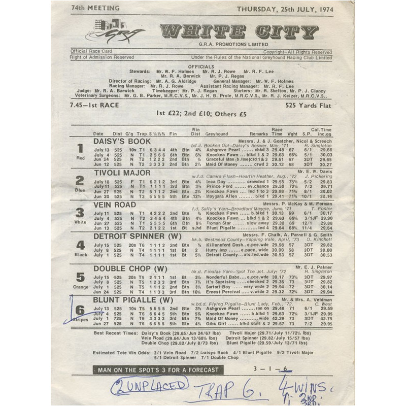 White City 25 July 1974 White City 25 July 1974
